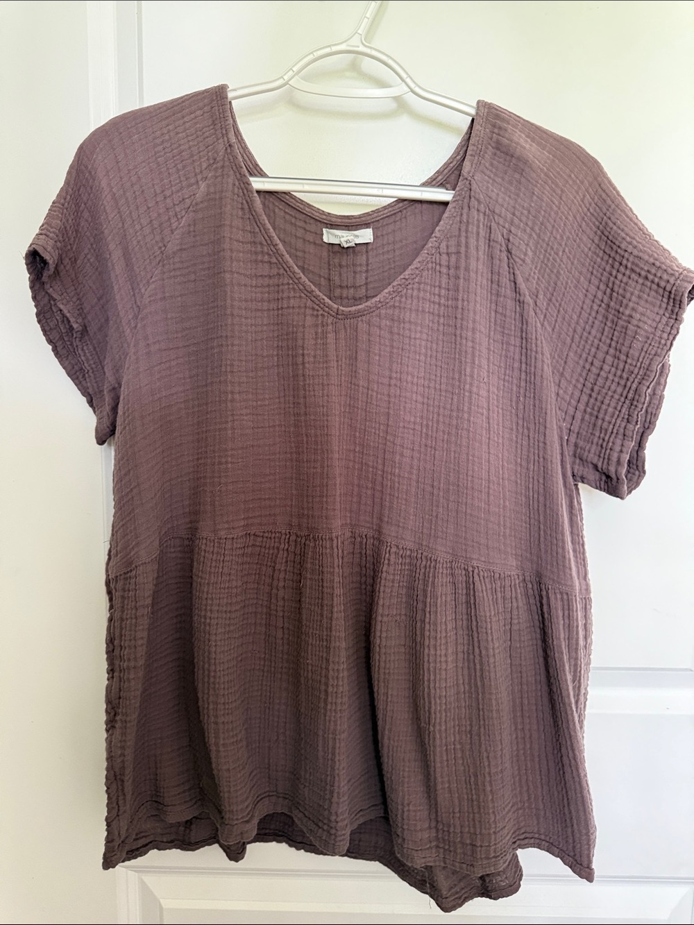 Maurices Dusty Mauve Gauze Peplum Short Sleeve Top
